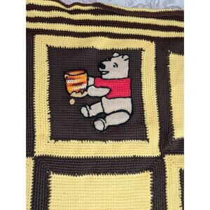 Granny Square Afghan Baby Blanket Pooh Bear Handmade Crochet 48"X60 Yellow